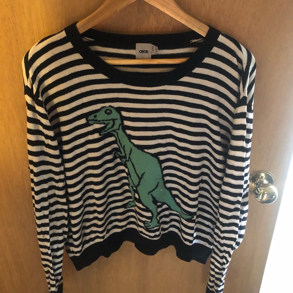 Striped sweater with dinosaur